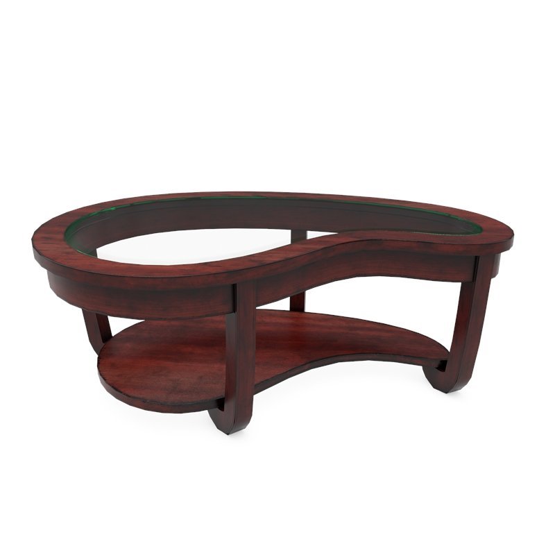 Bowery Hill Solid Wood Dark Cherry Coffee Table Rectangular Tempered Glass Inserts Unassembled