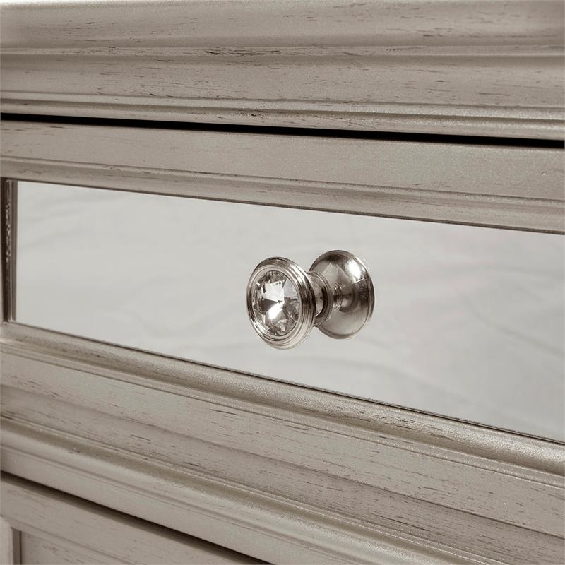 Bowery Hill 2 Drawers Contemporary Wood Nightstand with Mirrored in Silver