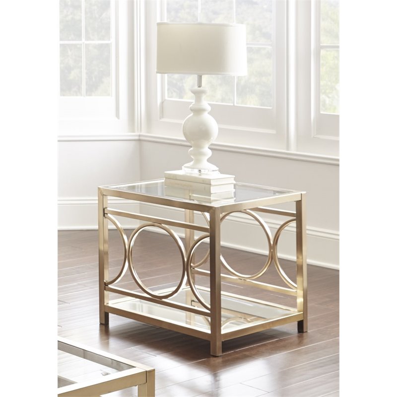 Bowery Hill Square Modern Metal End Table in Gold Chrome/Yellow Ish