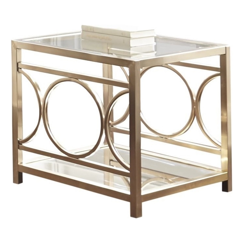 Bowery Hill Square Modern Metal End Table in Gold Chrome/Yellow Ish