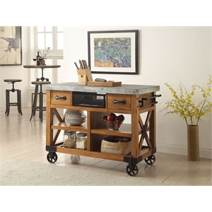 Bowery Hill Wood Antique Oak Kitchen Cart Rectangular Towel Rack 48&quotx26&quotx36&quot Unassembled