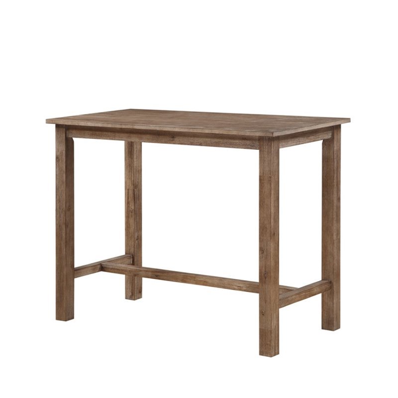 Bowery Hill Rubberwood Barnwood Wire-Brush Brown Pub Table Rectangular Rustic Farmhouse Style 47.25