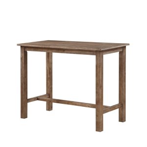 Bowery Hill Rubberwood Barnwood Wire-Brush Brown Pub Table Rectangular Rustic Farmhouse Style 47.25&quot