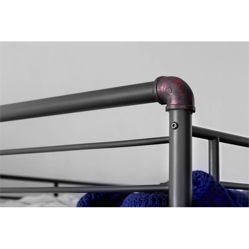 Bowery Hill Steel Metal Antique Black Bunk Bed Full Over Queen Rectangular Guard Rails 68.13