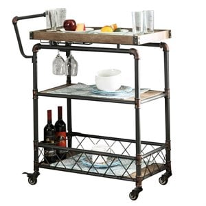 Bowery Hill Industrial Bar Cart in Antique Black