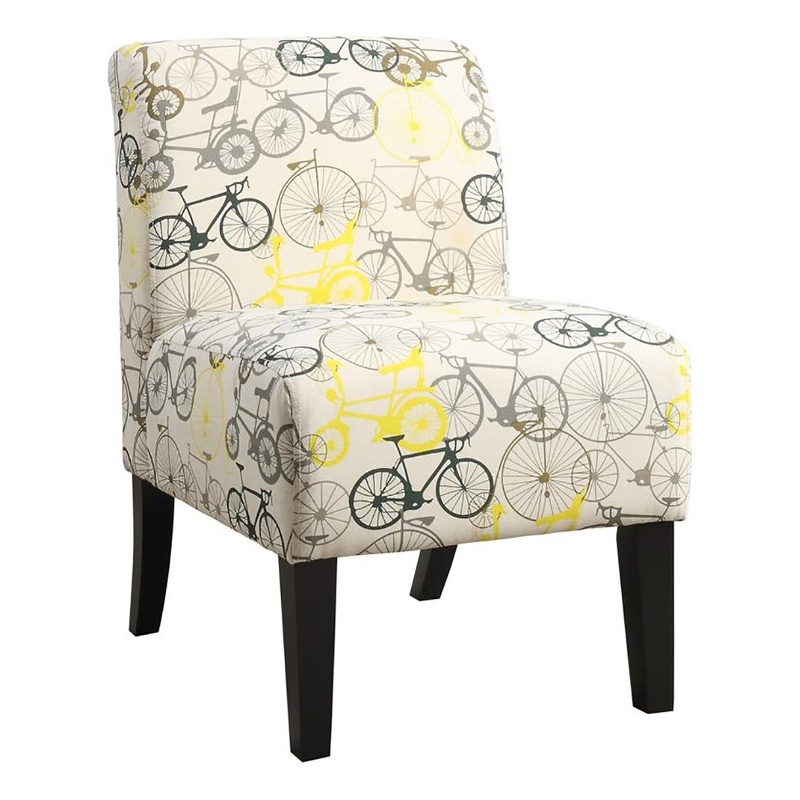Bowery Hill Transitional Fabric Accent Chair with Bike Pattern in Beige/Brown