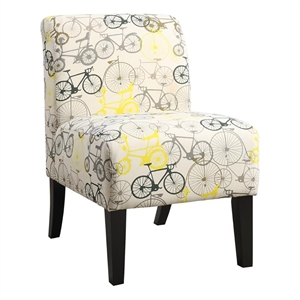 Bowery Hill Transitional Fabric Accent Chair with Bike Pattern in Beige/Brown