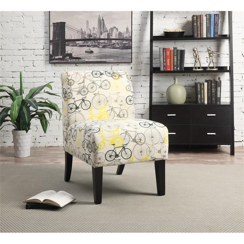 Bowery Hill Transitional Fabric Accent Chair with Bike Pattern in Beige/Brown