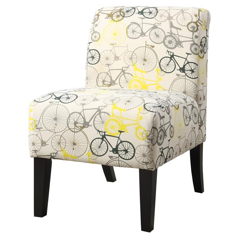 Bowery Hill Transitional Fabric Accent Chair with Bike Pattern in Beige/Brown