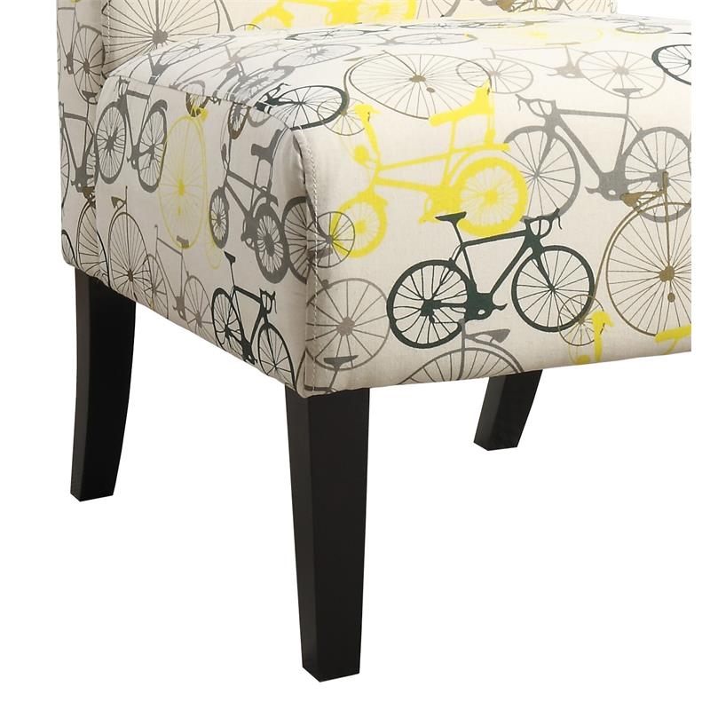 Bowery Hill Transitional Fabric Accent Chair with Bike Pattern in Beige/Brown