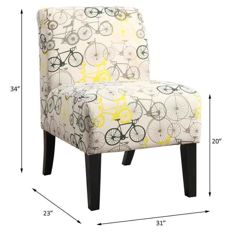 Bowery Hill Transitional Fabric Accent Chair with Bike Pattern in Beige/Brown