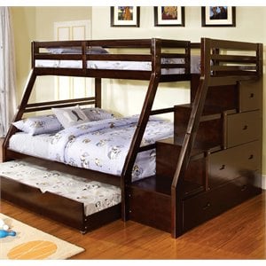 Bowery Hill Solid Wood Walnut Bunk Bed Rectangular Tiered Side Drawers 65&quot H x 56.5&quot W x 99.75&quot D