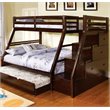 Bowery Hill Solid Wood Walnut Bunk Bed Rectangular Tiered Side Drawers 65