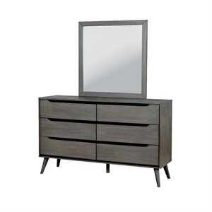 Bowery Hill 6 Drawer Dresser Square Mirror Set in Gray