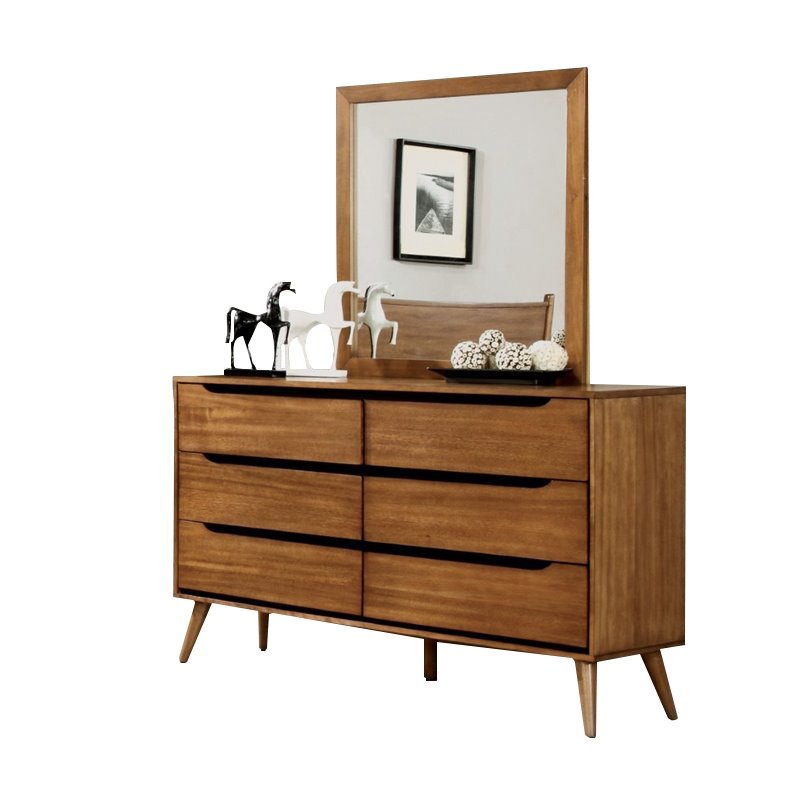 Bowery Hill 6 Drawer Dresser Square Mirror Set in Oak