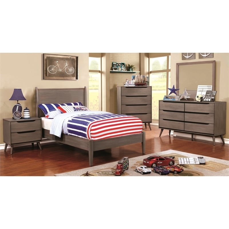 Bowery Hill 2-Drawer Mid-Century Solid Wood/Wood Veneer/MDF Nightstand in Gray