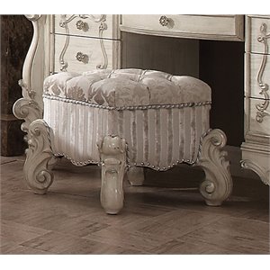 Bowery Hill Fabric Bone and White Vanity Stool Rectangular Button Tufted 22.36&quot Unassembled