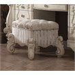 Bowery Hill Fabric Bone and White Vanity Stool Rectangular Button Tufted 22.36
