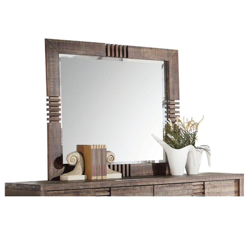 Bowery Hill Rectangular Beveled Bedroom Mirror in Reclaimed Oak Wood