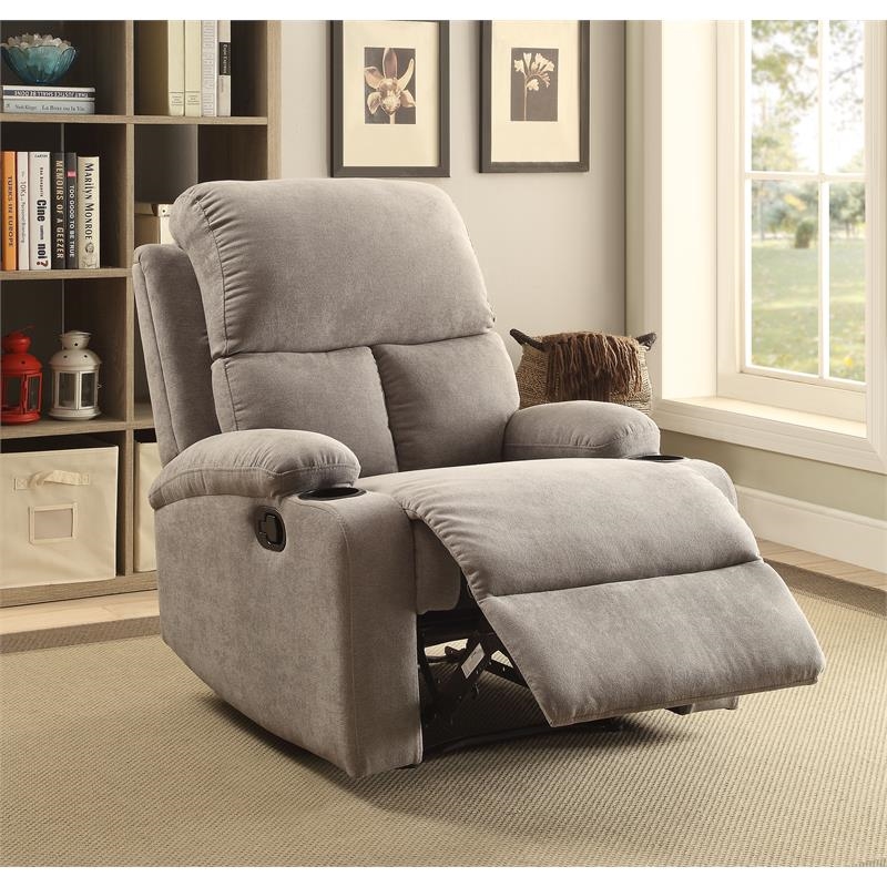 Bowery Hill Contemporary Fabric Pillow Top Armrest Motion Recliner in Gray