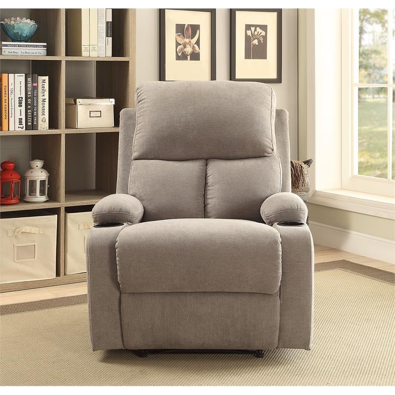 Bowery Hill Contemporary Fabric Pillow Top Armrest Motion Recliner in Gray