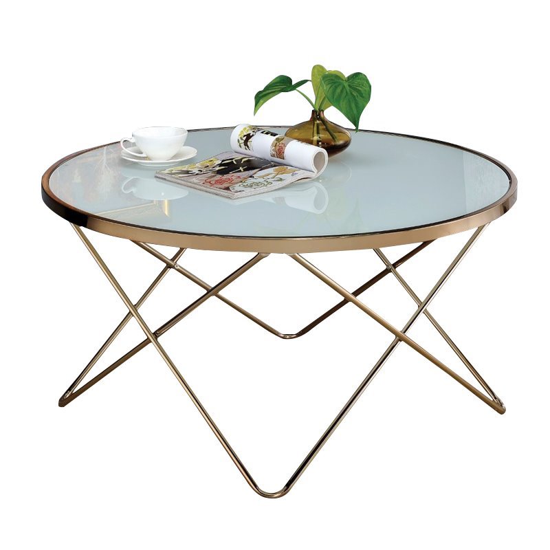 Bowery Hill Frosted Glass Champagne Coffee Table Round 34