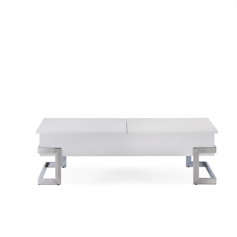 Bowery Hill Lift Top Coffee Table in White and Chrome