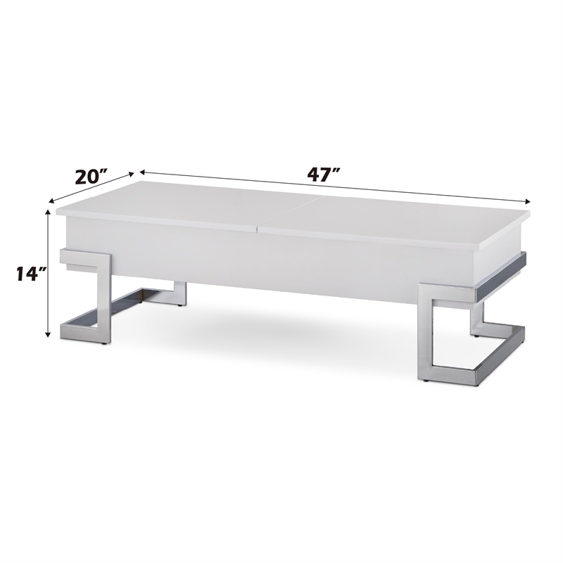 Bowery Hill Lift Top Coffee Table in White and Chrome
