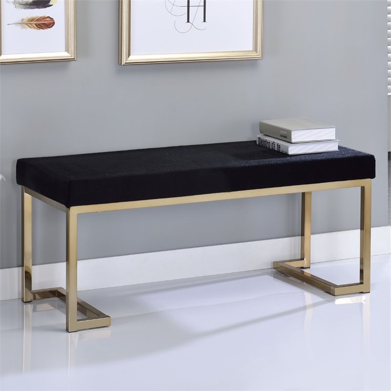 Bowery Hill Bench in Black Fabric and Champagne