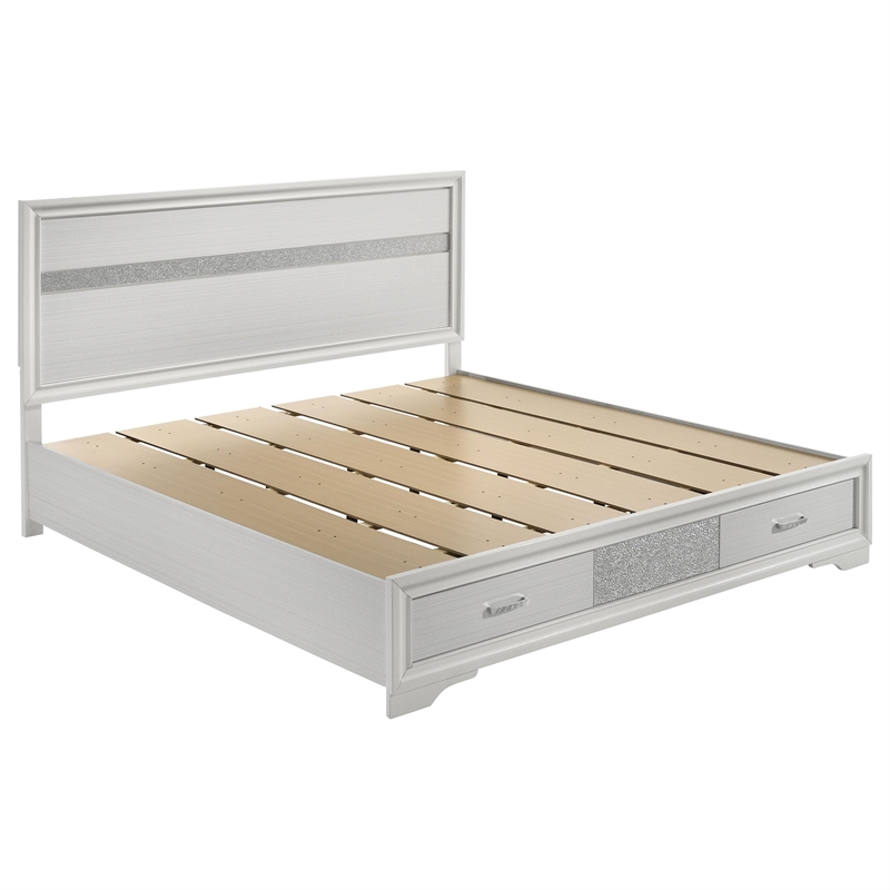 Bowery Hill Asian Hardwood White Storage Panel Bed Rectangular Solid 83.75