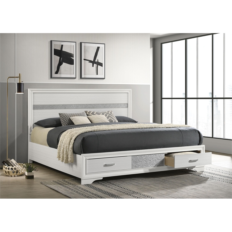 Bowery Hill Asian Hardwood White Storage Panel Bed Rectangular Solid 83.75