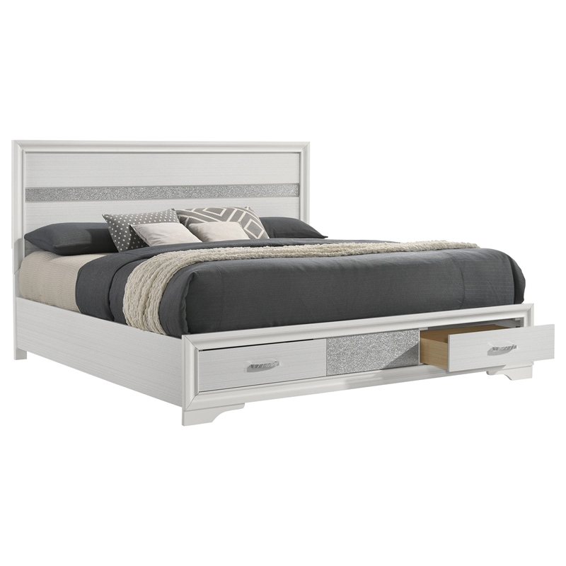 Bowery Hill Asian Hardwood White Storage Panel Bed Rectangular Solid 83.75