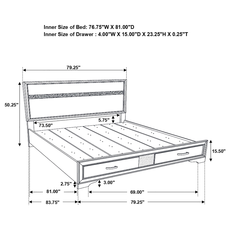 Bowery Hill Asian Hardwood White Storage Panel Bed Rectangular Solid 83.75