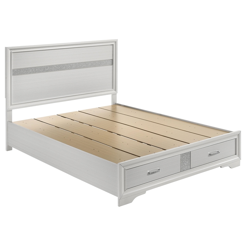 Bowery Hill Wood White Queen Storage Panel Bed Rectangular Rhinestone