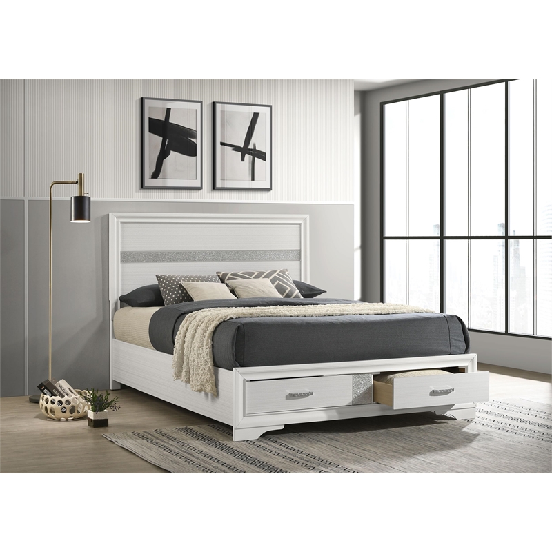 Bowery Hill Wood White Queen Storage Panel Bed Rectangular Rhinestone