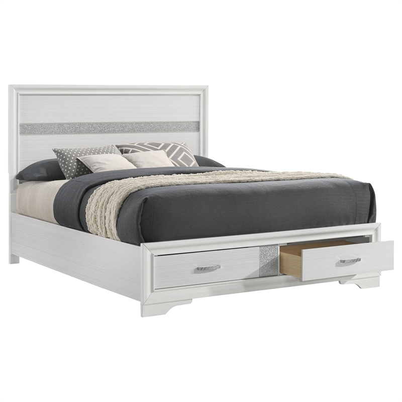 Bowery Hill Wood White Queen Storage Panel Bed Rectangular Rhinestone