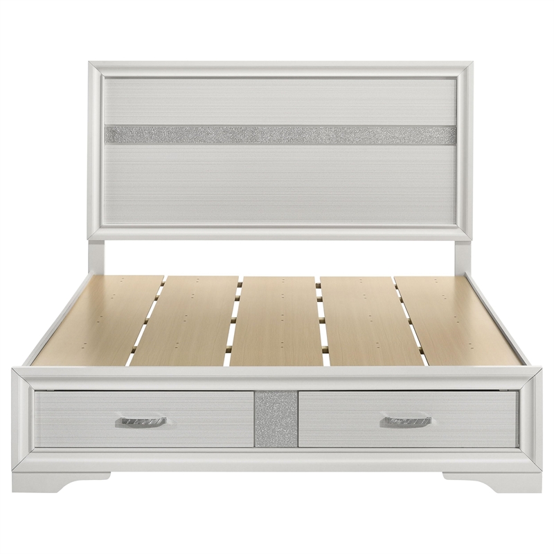 Bowery Hill Wood White Queen Storage Panel Bed Rectangular Rhinestone