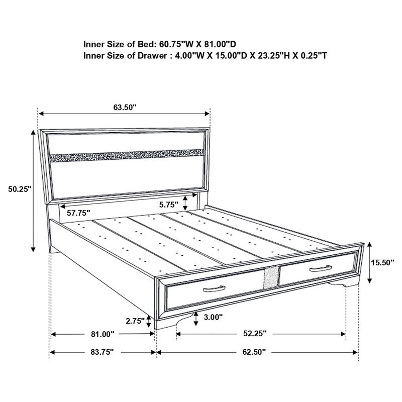 Bowery Hill Wood White Queen Storage Panel Bed Rectangular Rhinestone