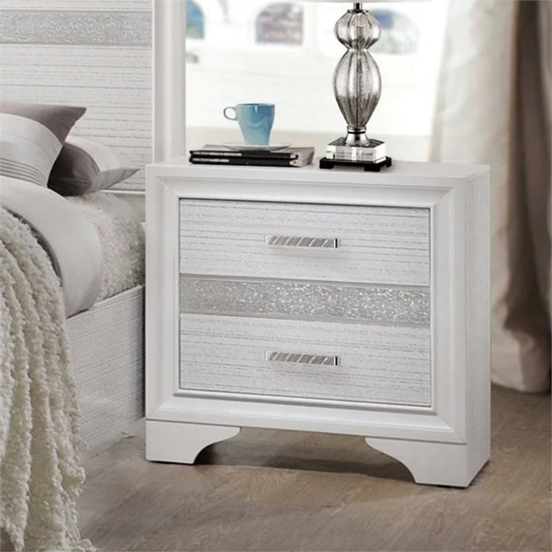 Bowery Hill 2-Drawer Modern Wood Nightstand with Hidden Jewelry Tray in White