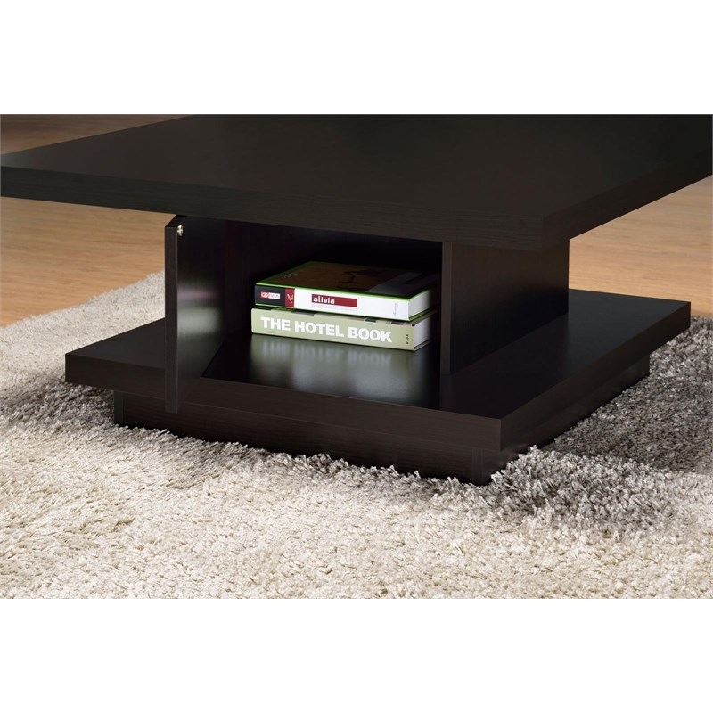 Bowery Hill Square Pedestal Storage Coffee Table in Cappuccino