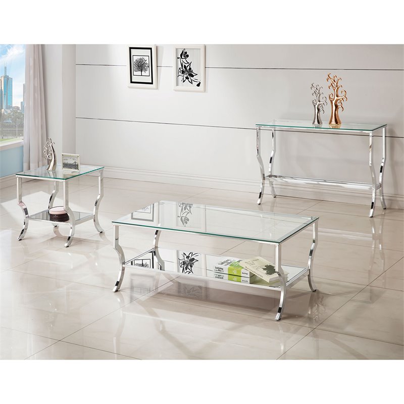Bowery Hill Glass and Metal Chrome End Table Square 22