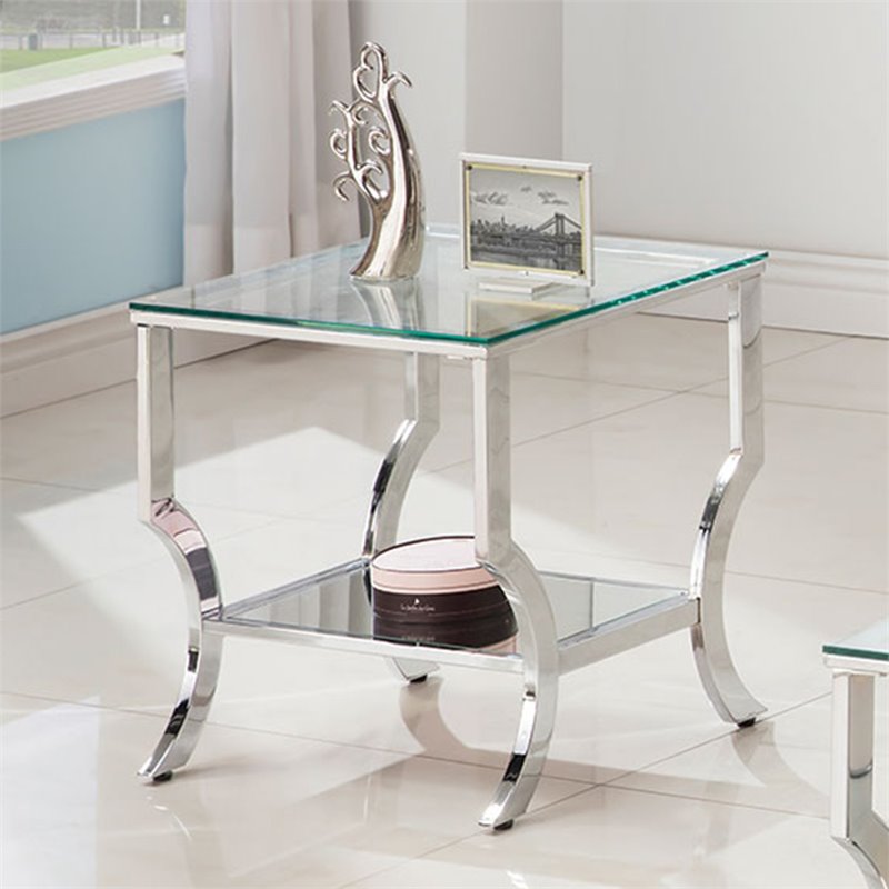 Bowery Hill Glass and Metal Chrome End Table Square 22