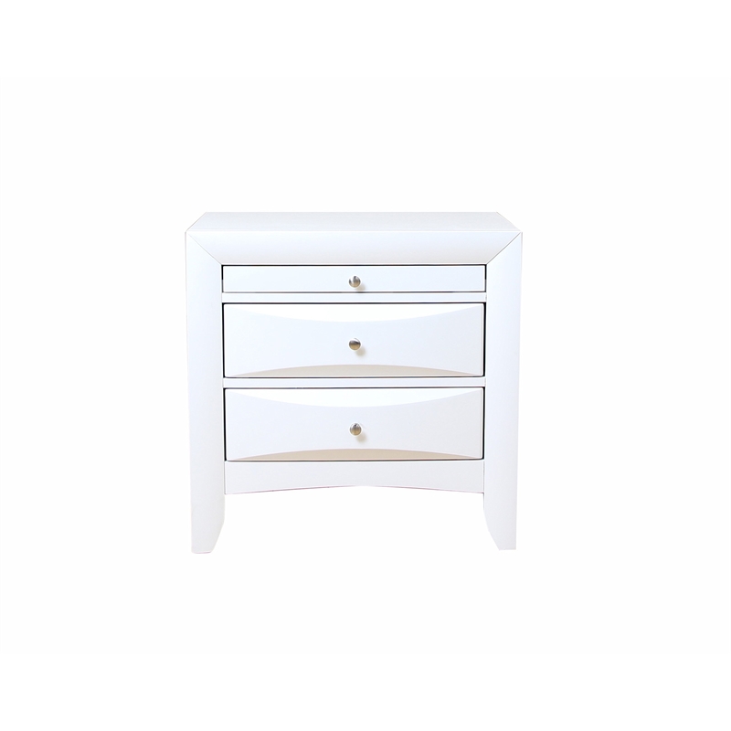 Bowery Hill 2 Drawers Wood Nightstand w/ Side Metal Glide in White