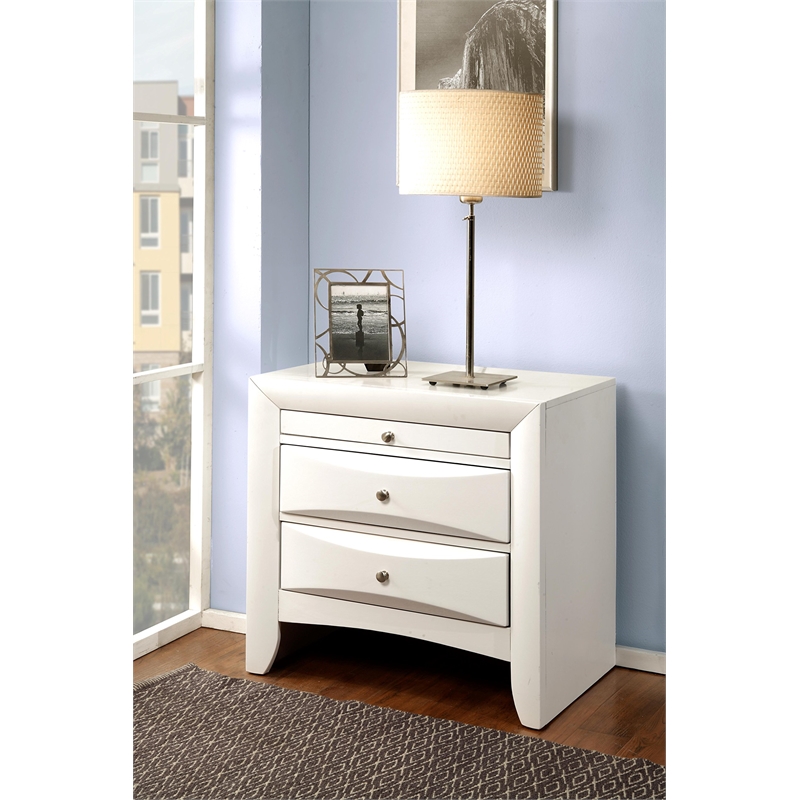 Bowery Hill 2 Drawers Wood Nightstand w/ Side Metal Glide in White