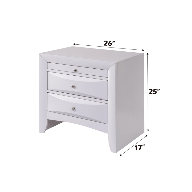 Bowery Hill 2 Drawers Wood Nightstand w/ Side Metal Glide in White