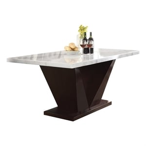 Bowery Hill Rectangular Marble Top Dining Table in White and Walnut