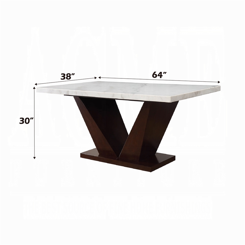 Bowery Hill Rectangular Marble Top Dining Table in White and Walnut