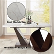 Bowery Hill Rectangular Marble Top Dining Table in White and Walnut