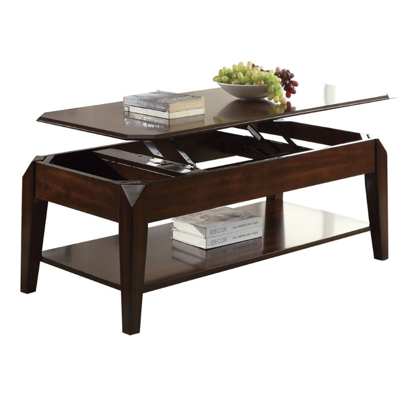 Bowery Hill Rectangular Wooden Coffee Table with Lift Top in Walnut