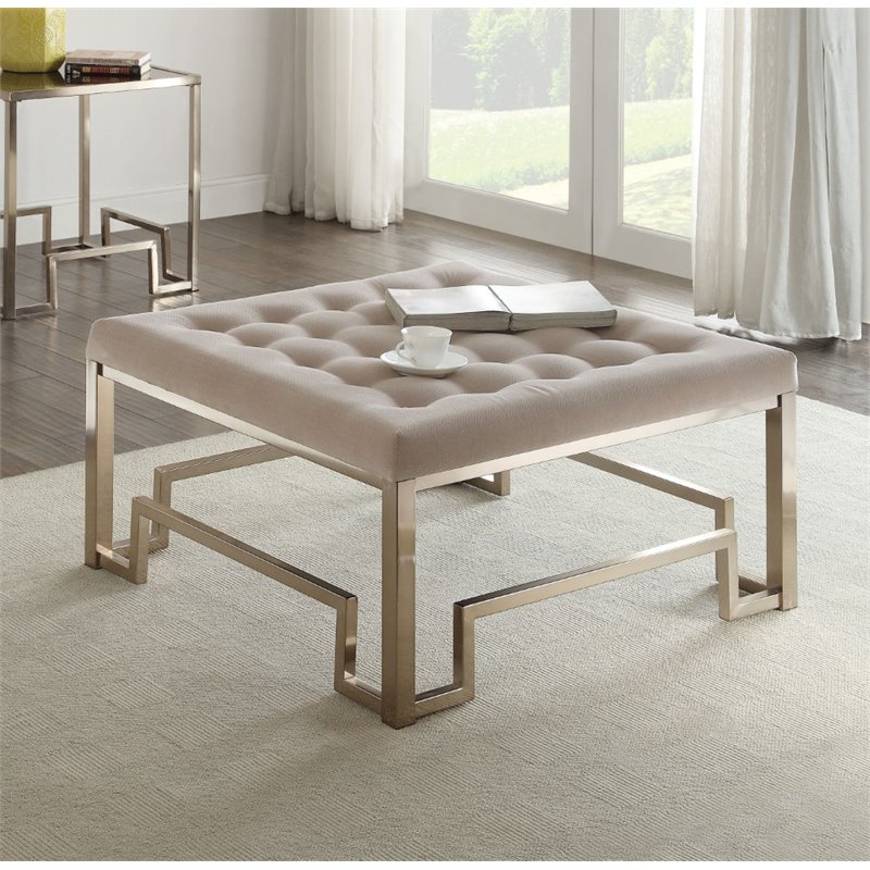 Bowery Hill Fabric Champagne Ottoman Square Contemporary 36